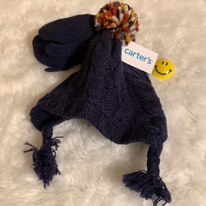 CARTERS kids knitted hat and gloves navy blue set in size 2T-4T NWT